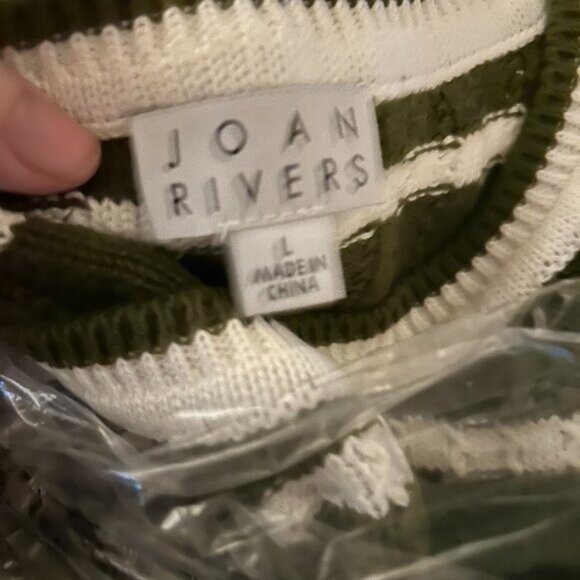 NWOT Joan Rivers Olive Striped Cotton Crochet Sweater Tank L - Picture 14 of 15